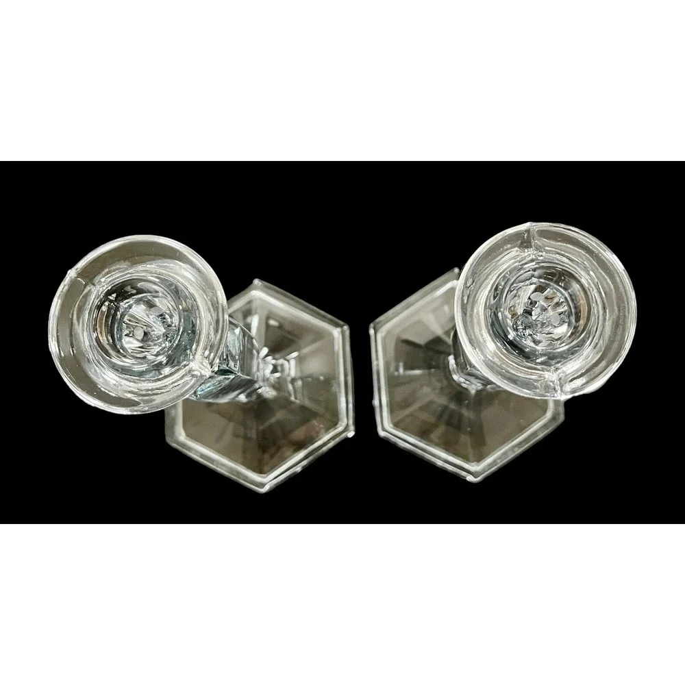 Vintage Pair Of Floral Etched Clear‎ Glass Candlesticks 8-1/2